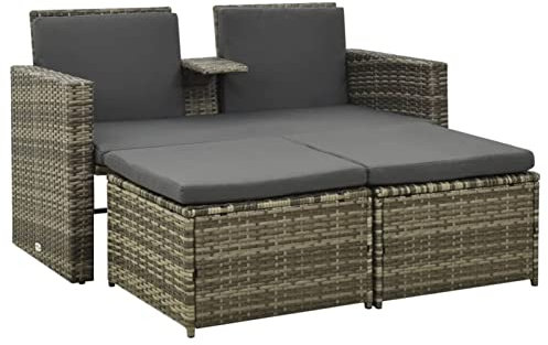 Festnight Gartensofa Ausziehbar 2 Sitzer Balkon Sofa mit Hocker Rattan Sofa Balkon Lounge Klein Polyrattan Lounge Sofa Outdoor Rattansofa Balkonmöbel Gartenlounge Loungemöbel