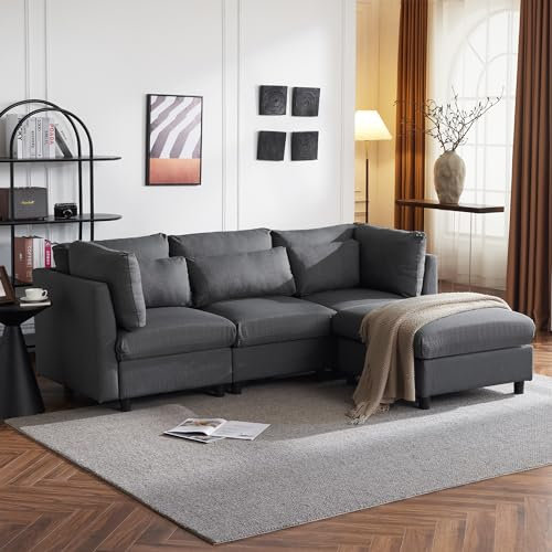 YESGIGA Polstermöbel, Sofa, Dreisitzer-Sofa, Wohnzimmersofa, Ecksofa mit Fußhocker, L-förmiges Ecksofa (Grau)