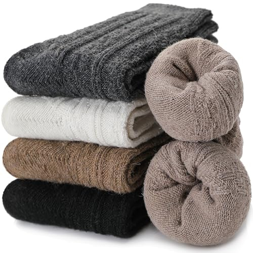 EBMORE Womens Merino Wool Thermal Socks Walking Warm Winter Thick Hiking Comfy Work Soft Boot Winter Cold Socks for Ladies 5 Pack Stocking Fillers(Khaki Series)
