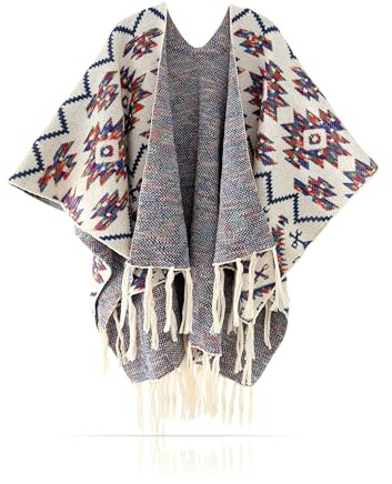 Tillverkad av Nami Poncho damer cape beige boho stil festival tillbehör, Beige, one size