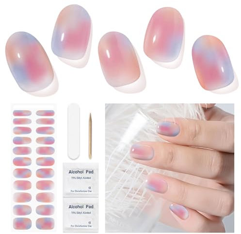 Adhesivo de uñas de gel - un paquete de 22 pegatinas de esmalte de uñas, hojas de uñas de gel, pegatinas de arte de uñas, tiras de esmalte de uñas