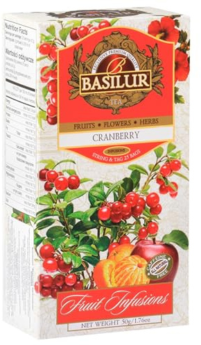 BASILUR Fruit Infusions Tè decaffeinato alla frutta con aroma di mirtillo rosso e limone 25x2g (x1)