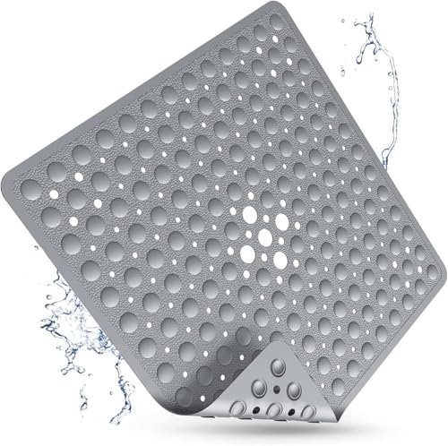Tappetino da doccia antiscivolo, per vasca da bagno, antiscivolo, 53 x 53 cm, antiscivolo, per la doccia, lavabile in lavatrice, Grigio-trasparente