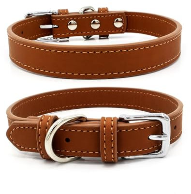 Verstellbar Hundehalsbänder Braun, Weich Langlebig Hundehalsband aus Leder für kleine Hunde