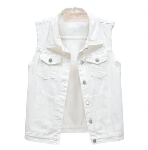 Mehrfarbige Denim-Weste für Damen, kurz, Frühling und Sommer, schmal, dünn, Jute, ärmellos, Schultern, gebrochene Löcher, Weste, Jacke, Plüsch, Mädchen, weiß, 4XL