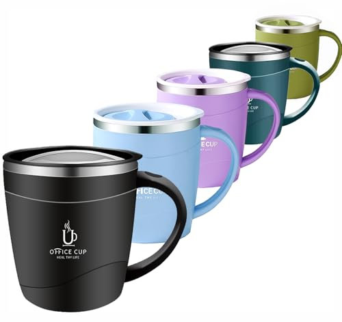 Offer Shop Coffee Mug 500ml (16oz), Double Wall Vacuum Insulated Stainless Steel Coffee & Tea Cup Non-Slip Handle and Slider Module Lid Reusable BPA Free Black