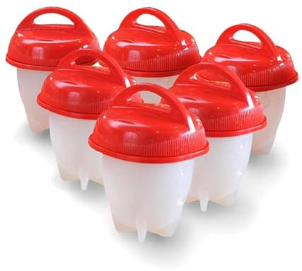 DSDGVDFBV Rojo, Juego De Olla De Huevos De 6 Piezas, Cocedor De Huevos De Silicona Antiadherente Modelado Creativo Huevera De Lujo Huevera Cocida Huevos Cocidos para Accesorios De Cocina