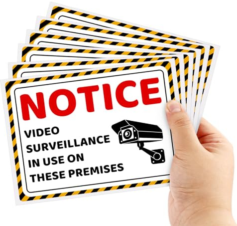 Gosknor 6pcs Security Sign Stickers, 5x7 Inch, Vinyl, Camera Pattern, Rectangular, Both Indoor/Outdoor, Warning Signs for Home, Office, Retail Stores