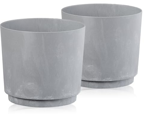 Tymar Übertopf Matte, Blumentopf, Blumenübertopf aus Kunststoff, 2er-Pack (Beton; ø 35 cm)