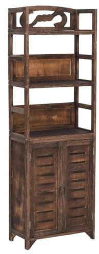 HEFZGDB Vitrine Dunkelbraun 46x24x140 cm Massivholz Paulownia Wohnzimmerschrank Vitrinenschrank Küche Küchenschrank Büroschrank für Schlafzimmer Arbeitszimmer Wohnbereich Küche