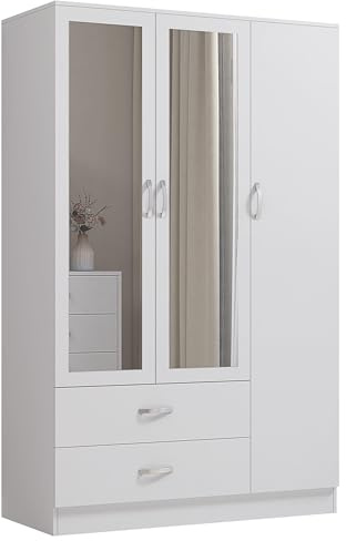 Nera White 3 Door Wardrobe with Drawer and Mirror 180cm for Bedrooms | Adjustable Shelves and Full Length Mirror