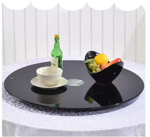 MACAGGTNTU 50 60 80cm Lazy Susan Plateau Rotatif en Verre Trempé, Table À Manger Rotative Grand Rond Plateau De Service Noir Dessus De Table Plateau Tournant(20inch(50cm))