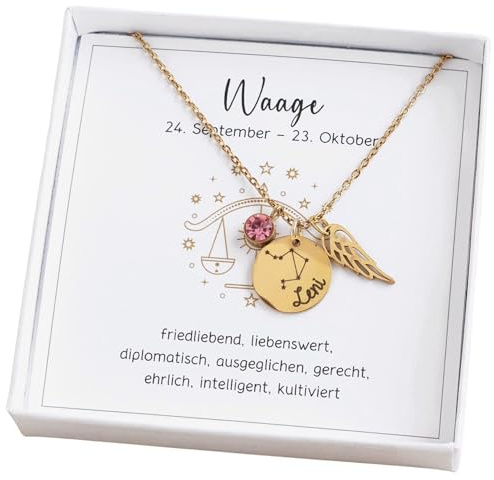Kette mit Sternzeichen personalisiert mit Name Schmuck mit Sternzeichen Sternbild Sternzeichenkette mit Gravur Namenskette Silber Gold Roségold Taufkette Geschenk zur Taufe Geburt Geburtstag