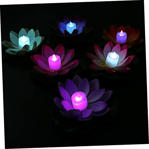 PRETYZOOM 6 Pièces Bougie Led Lotus Dirigé Fontaine Bougies Led Piscine Vacillant Lumière Cire De Bougeoirs s Chauffe-plat à Piles Décor Lampe s Flottantes
