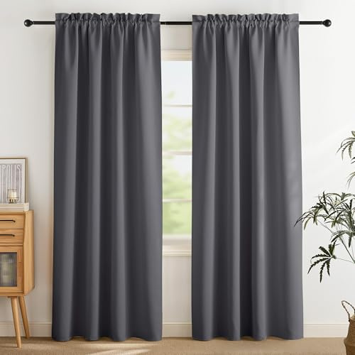 PONY DANCE Verdunkelungsvorhang Thermo Vorhänge gegen Hitze 2er Set | H240 x B140 cm, Grau, Blickdicht, mit Stangedurchzug, Sichtschutz, für Wohnzimmer, UV-schutz, Wärmeisolierend, Blackout