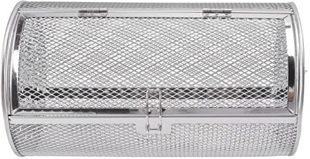TOPINCN Stainles Steel Rolling Grilling Basket, Rotating BBQ Grill Mesh for Roasting Vegetables Nuts Outdoor Grill Grilling Accessories Stainless Steel BBQ Net Tube Baskets (D)