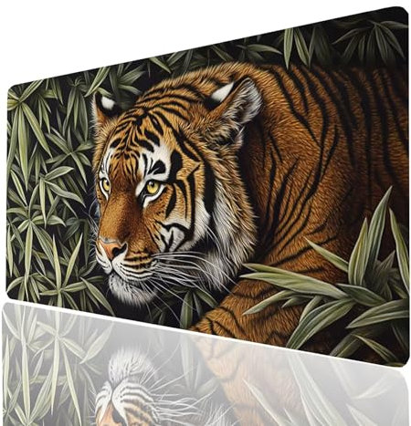 Tapis de Souris xxl 1600x800x3mm Tigre Desk Mat AnimalTapis de Bureau Gaming Bords Cousus Design Durable et Imperméable avec Base en Caoutchouc Antidérapante pour Souris Sans Fil Clavier Model-03560