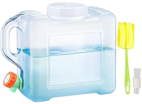 ZUMVIVIN Getränkespender mit Zapfhahn | Camping Wasserkanister mit Hahn 5L | mit Abflussrohr 18cm und Reinigungsbürste | Wasserspender für Kühlschrank
