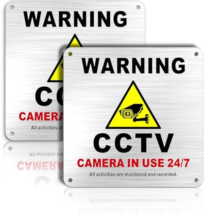 2 Pack CCTV in Operation Sign Metal with Self Adhesive,15cm x 15cm CCTV Signs,24 HR Outdoor Waterproof, UV Resistant, Durable,for Store, Home, Office, Warehouse