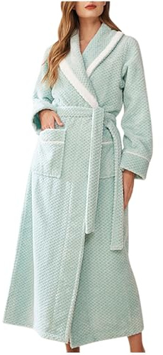 Flodxo Robe de chambre gaufrée pour femme - Peignoir d'hiver en polaire moelleuse - Léger - Doux - Chaud et confortable - Vêtement d'intérieur - Vêtement de nuit - Robe de bain pleine longueur
