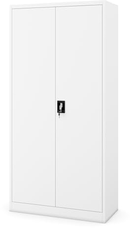 Jan Nowak Armoire de Bureau C34 Métallique à Dossiers à Outils Revêtement par Poudre Métal Verrouillable 185 cm x 90 cm x 45 cm (Blanc)