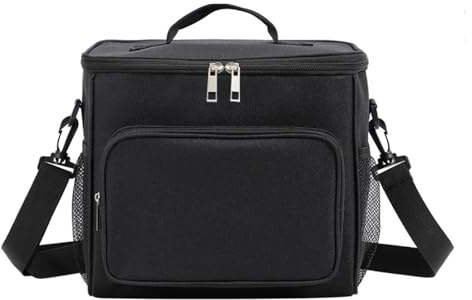 MeiLang 10L Insulated Lunch Bag Thermal Cooler Tote Leakproof Reusable Oxford Lunch Box for Men Women Work School Picnic Travel with Adjustable Strap (Black)