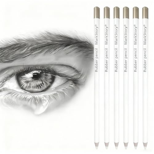 Yolkify 6 Pcs Highlight Eraser Pencil, Rubber Art Pencils for Drawing Sketching, Revise Erasing Details, Shading Blending