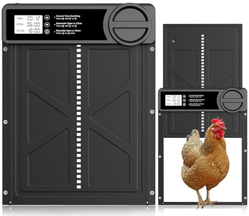 Automatische Hühnerklappe - Große mit Zeit/Handmodus Einklemmschutz, elektrische Hühnerklappe automatisch, Batteriewarnung | Aluminiumlegierung Hühnertür | Wasserdicht Großes Display