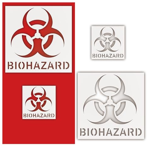 4 Pcs Biohazard Symbol Reusable Spraying Stencil 11.73 x 11.73 inch Toxic Waste Graffiti Hazard Sign Drawing Contaminated Area Template Card DIY Craft Wall Decor Kit of Emergency Safety (Biohazard)
