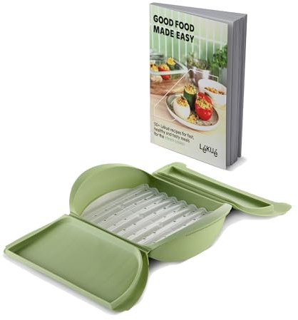 Lékué Estuche vapor silicona verde c/bandeja y libro (ENG), 3-4 pers.1400ml