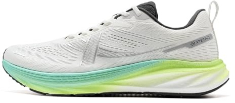 XTEP Laufschuhe Herren Extra Breit, Joggingschuhe Herren Extra Weite, Running Schuhe Breite Füße, Jogging Schuhe Gedämpft Atmungsaktive Fitness Gym Sportschuhe, Weiß und Grün, 43