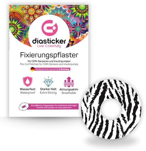 Diasticker | plåster för Freestyle Libre 3-sensor (10 stycken, Pure Zebra) | vattentät – hudvänlig – andningsaktiv – starkt grepp | självhäftande fixeringsplåster, sensorfixering