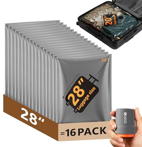 SUOCO 16 groß Vakuumbeutel für Kleidung mit kabelloser Vakuumpumpe, platzsparend Vakuumierbeutel für Kleider, Vacuum Storage Bags, Koffer Organizer, geeignet für Reisen und Zuhause