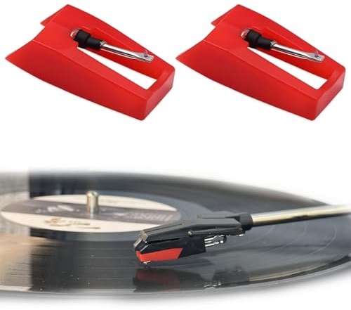 YIPFEN Agujas de repuesto para tocadiscos, agujas de diamante para tocadiscos de disco de vinilo, aguja tocadiscos universal con punta de disco de vinilo (2 piezas) (Rojo)