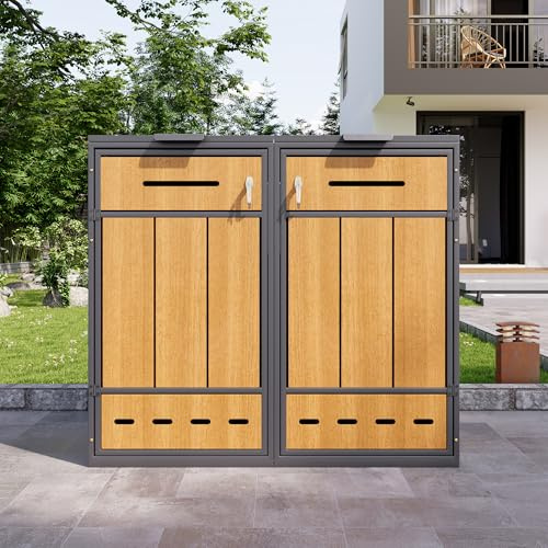 Merax Cache-poubelles pour 2 poubelles de 120 à 240 l, armoire de séparation avec aspect bois, verrouillable, système de ventilation, pour jardin, terrasse et patio