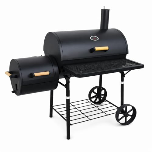 Charcoal Barbeque Grill Extra Large Outdoor Smoker Barbecue Portable With Adjustable Height Pan, Chimney, Wheels, Temperature Gauge Coal Tray Burner (XXL BBQ Grill Smoker)