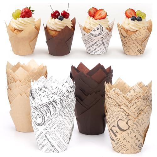 200 Stück Muffinförmchen Papier, Muffins Papierförmchen, Muffinform Papier, Tulpe Cupcake Förmchen, Backförmchen Papiers für Hochzeit Geburtstag Party
