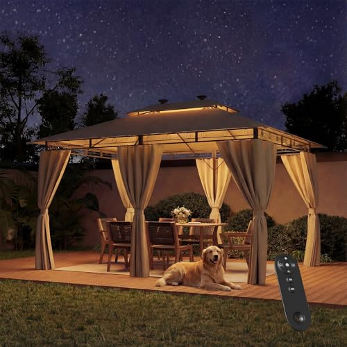 JUMMICO Faltpavillon 3 x 3, wasserdicht, mit Solarbeleuchtung, Doppellagiges Dach, luxuriös, Winddicht, regenfest und UV-beständig, für Partys und Empfänge für 4 bis 8 Personen