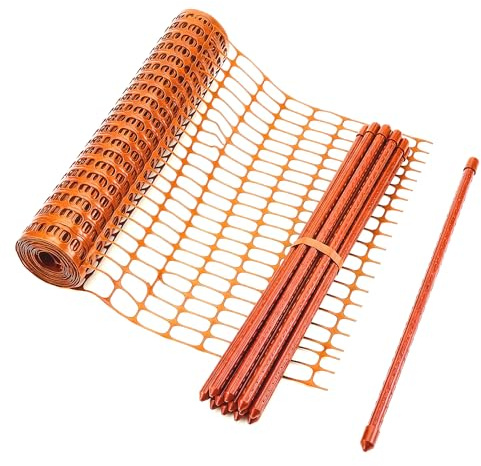 Floordirekt Begrenzungszaun 30m - mobiler Zaun - Set inkl. 20 Zaunpfosten & Kabelbindern - Bauzaunnetz - Garten- & Warnzaun - Chester Orange