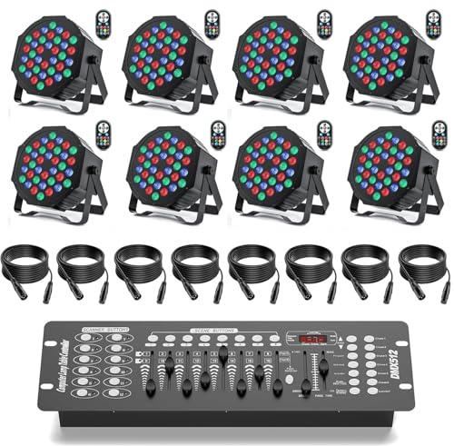 HOLDLAMP 8PCS RGB Focos LED Par con 36 LED con DMX Controlador, Luces de Discoteca con Mando a Distancia y Activación de Sonido, Iluminación de escenarios Par para Fiestas DJ Discoteca Bar