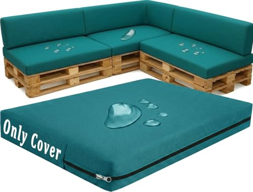 Ersatzbezug für Palettenkissen 120×60 120×80 120×40, Wasserdichter Outdoor Kissenbezug für Palettensofa, Sitzkissen & Keilkissen Bezug mit Reißverschluss für Gartenmöbel(Turquoise,Seat 60x120cm)