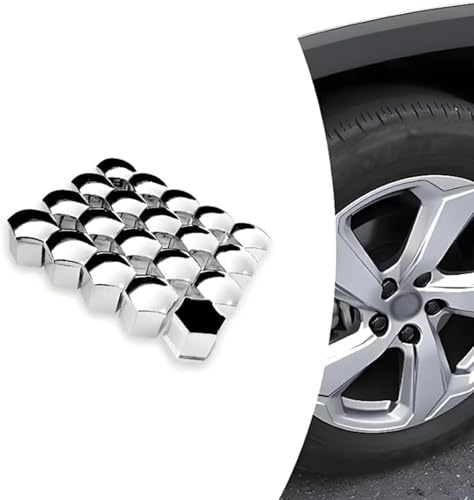 20 Stycken Hjulmutterskydd Silver, Bultskyddssats Rostfri Metall, Bilmutteröverdrag Passar för Citroen C1, Peugeot 108 Bilkoppling Pack, Normalt, 17 mm