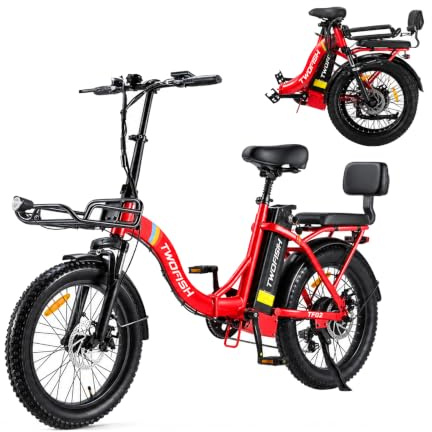 TF02 Electric Bike for Adults, 20”*3.0 Fat Tires Folding Electric Bicycle | 36V 17.8Ah Battery, 25Km/h, Cruise Control, 7 Speed, Dual Seat E Bike, 70-80km Range, Disc Brake, IP54 Waterproof