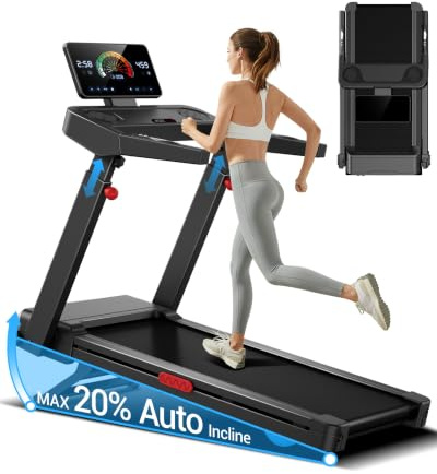 LONTEK Tapis de Course avec Inclinaison Automatique de 20%, 14KM/H, LED