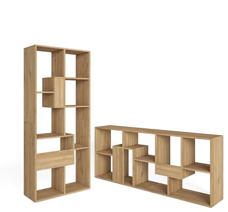 Skraut Home | Bücherregal Bibliothek | Bookshelf, Bookcase | 162x67x31cm | Aufbewahrungsregal | Moderner Stil | Eiche