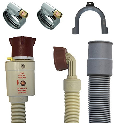 Kit de raccordement Aquastop + tuyau d'écoulement + 2 colliers de serrage pour machine à laver et lave-vaisselle (2 mètres)