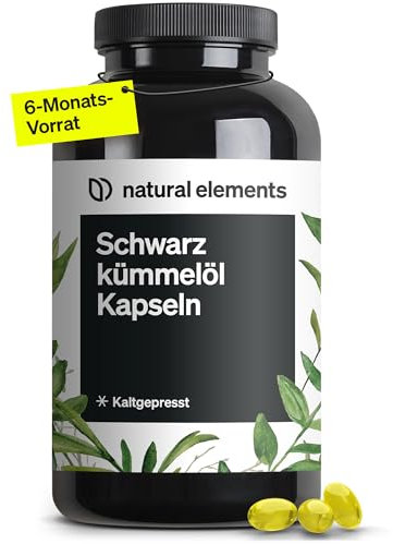 natural elements Schwarzkümmelöl (original Nigella sativa) – 400 Kapseln im 6-Monats-Vorrat – 1.000mg echtes Schwarzkümmelöl/Tag – kaltgepresst, naturbelassen – sorgfältig laborgeprüft
