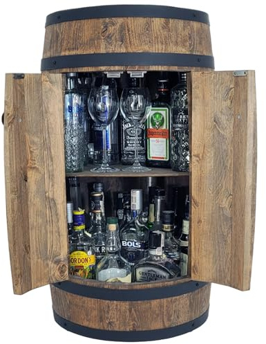 WEECO Barile con due ante, armadio per bevande, Whisky bar, Barile di vino, Cantinetta Portabottiglie in Legno, Mini Bar scaffale rotondo, Scaffale vino Botte vini, Barile Grappa, Barile da whisky