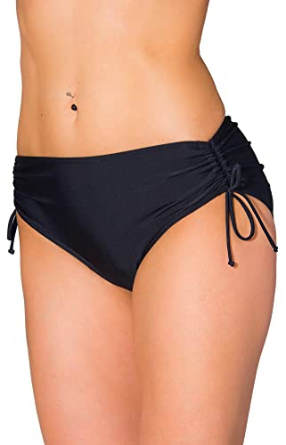 Aquarti Slip Costume Donna con Laccetti – Slip Bikini Donna Regolabile con Arricciatura, Nero, 46