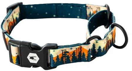 Wolfgang Heavy Duty Martingale Dog Collar with Quick Release Nylon Buckle for Walking & Training, Overland Print, Medium